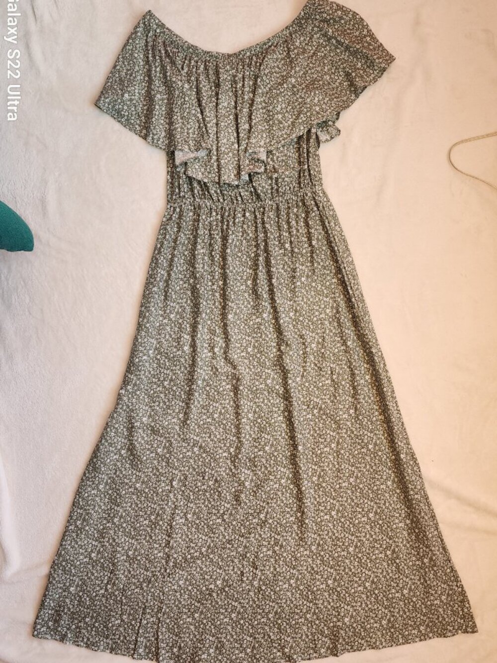 Olive Green Off Shoulder Floral Maxidress - Picture 4 of 6